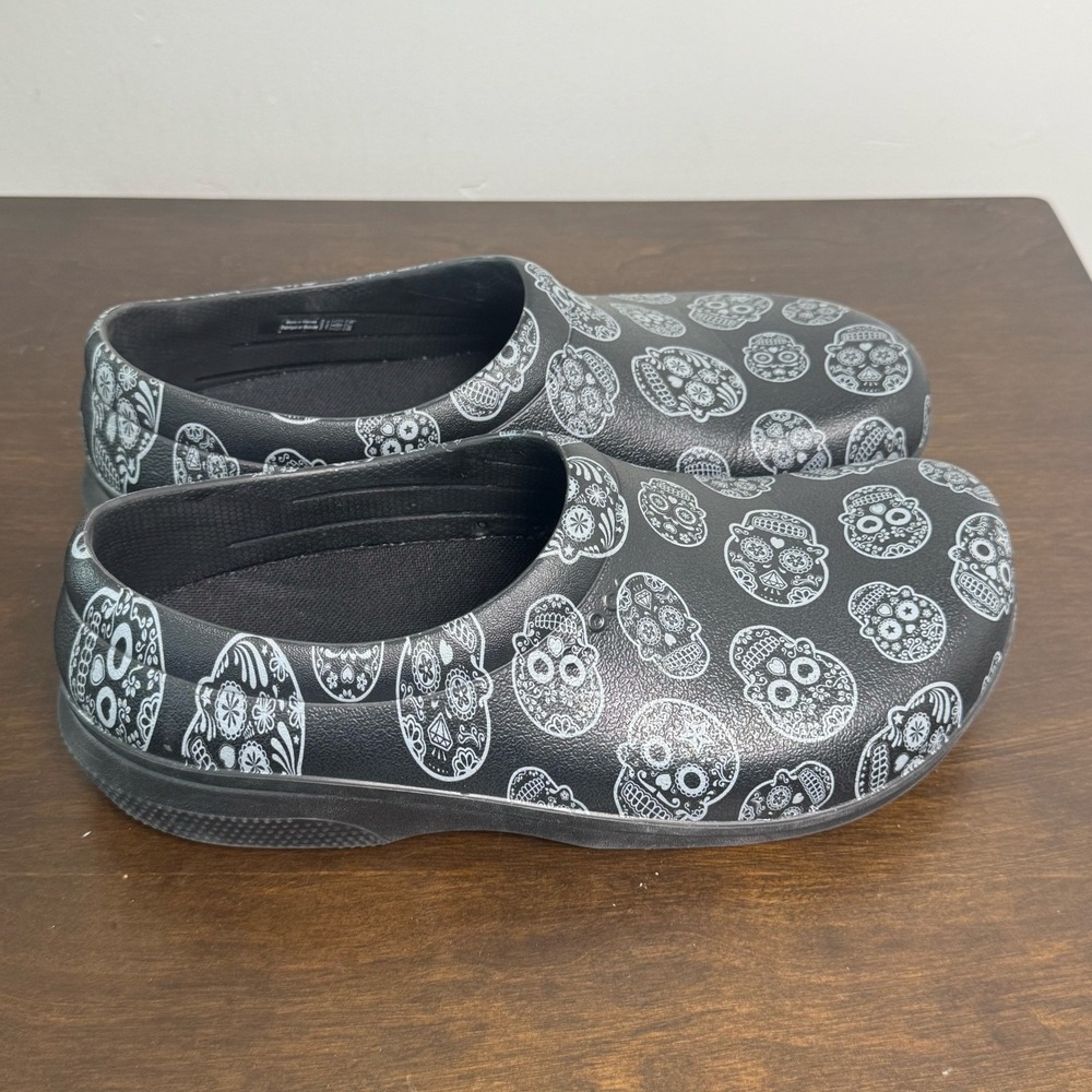 Crocs On The Clock Work Slip On Sugar Skull Womens 8 Mens 10 Dia De Los Muertos